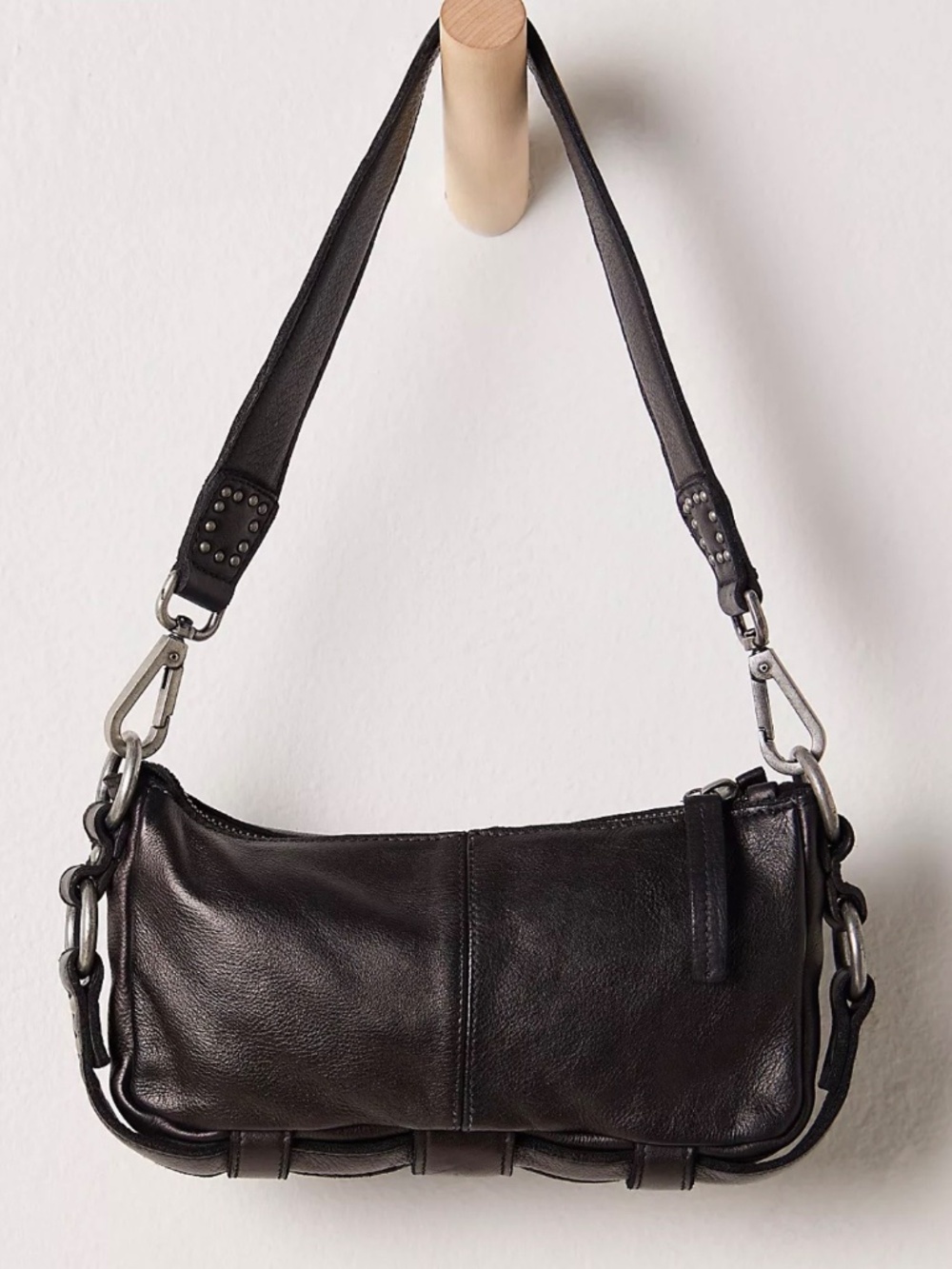 NWT $78 Free People Lillie Leather Shoulder Bag Black/Silver - Picture 4 of 8